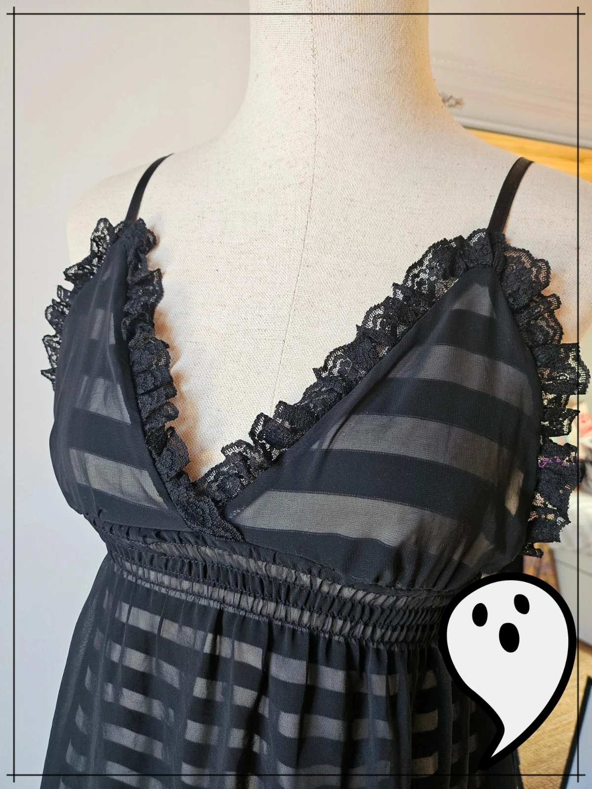 raro vestido Glad News gyaru lolita japonés de Tokio de una raya de encaje estilo camisón – photo 2